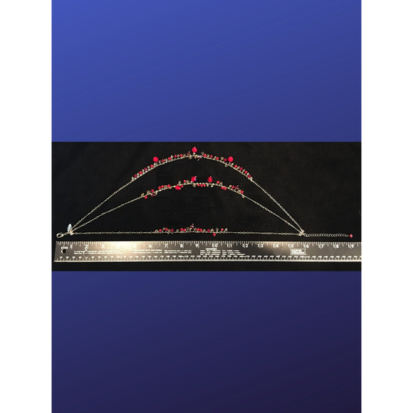 WHITE HOUSE BLACK MARKET Silvertone 3-Strand Red/Clear Crystal Bead NecklaceNWOT - Picture 3 of 5